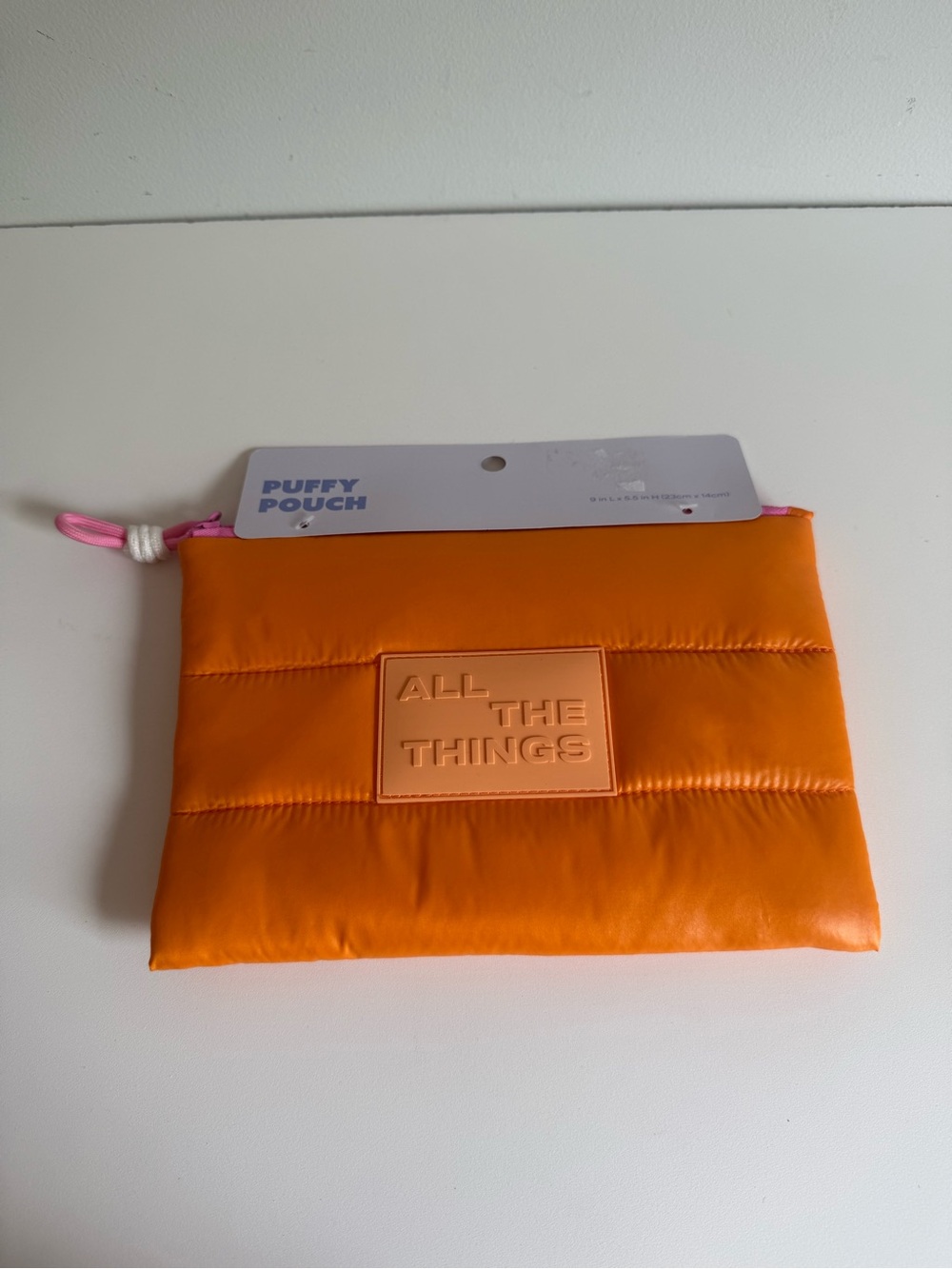 Puffy Orange Zip Pouch - "All The Things" NEW with tags